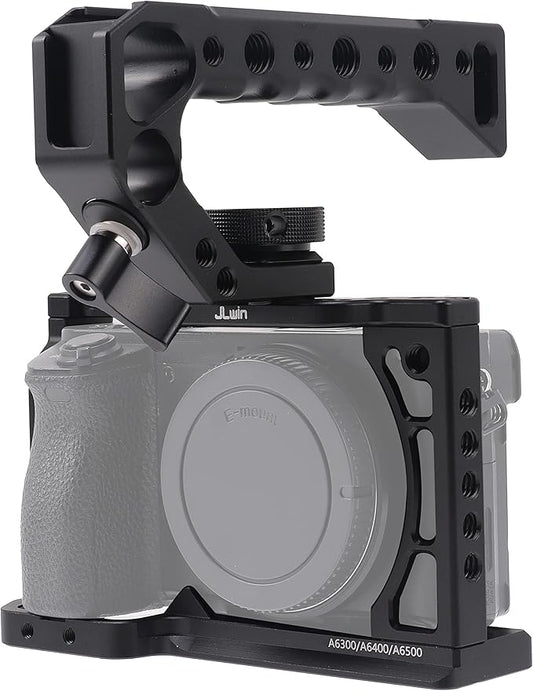 Hersmay A6500/A6400/A6300 Camera Cage Video Stabilizer with Top Handle for Sony A6500 A6400 A6300 A6000 A6100 Cameas DSLR Rig with Cold Shoe,Handle Locating Holes,Multiple 1/4" 3/8" Screw Holes