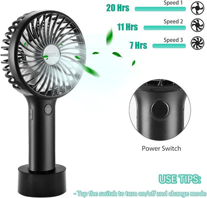 Miady 2-Pack Upgraded 5000mAh Portable Handheld Fan 3 Speed Mini USB Strong Wind 7-20 Hours Runtime Personal Electric for Travel Office Outdoor