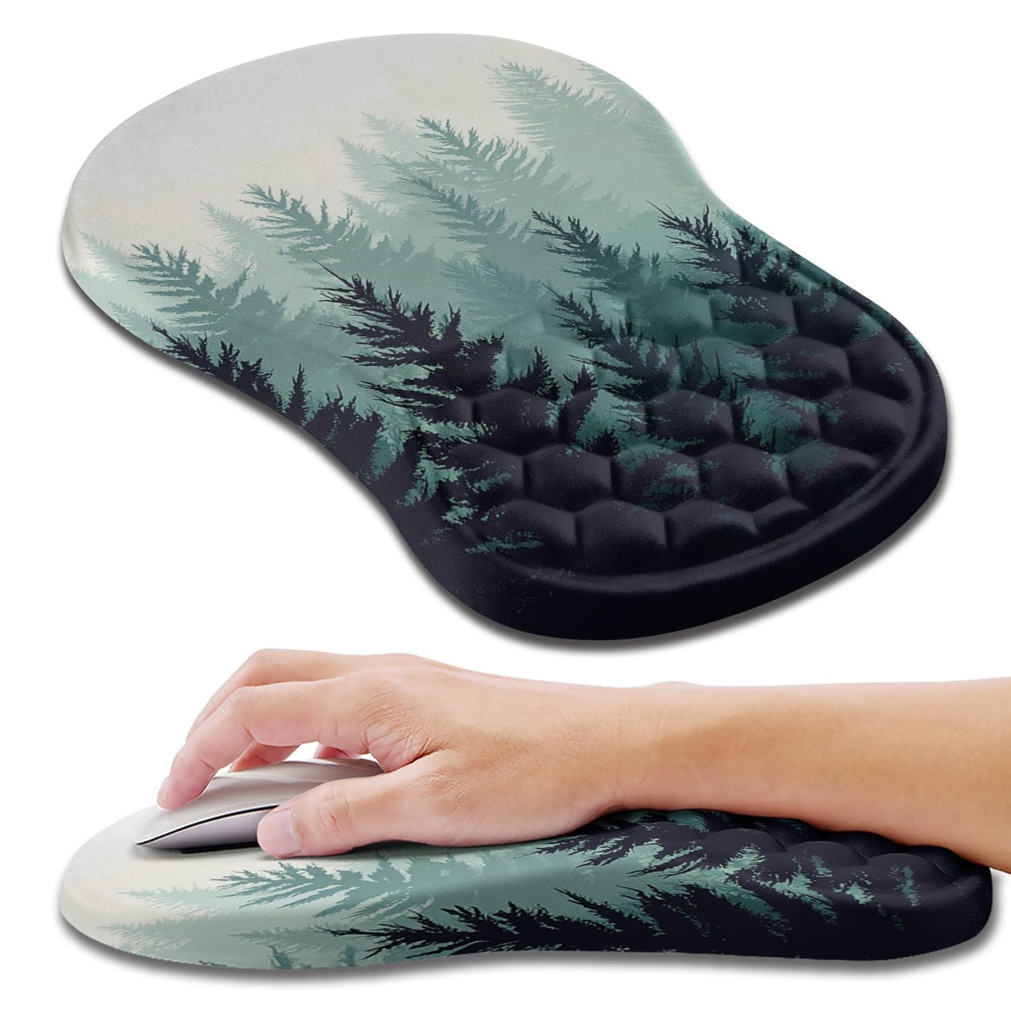 Hokafenle Ergonomic Mouse Pad Wrist Support, Wrist Rest Mousepad for Carpal Tunnel Pain Relief with Integrated Memory Foam Slope Massage Bulge (11.8x7.9 inch,Forest