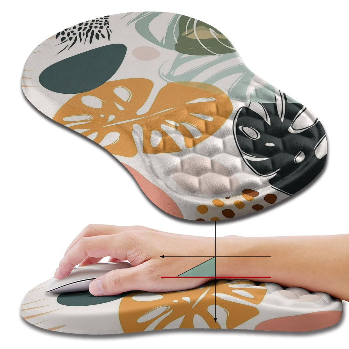 Hokafenle Ergonomic Mouse Pad Wrist Support, Wrist Rest Mousepad for Carpal Tunnel Pain Relief with Integrated Memory Foam Slope Massage Bulge (11.8x7.9 inch,Cute Floral