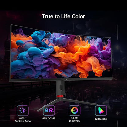 KTC 34 Inch Curved Ultrawide Gaming Monitor, 21:9, 3440x1440p 165Hz 1ms, 1500R Curved Monitor, Freesync G-sync Compatible, HDMI 2.0 x2 & DP1.4 x 2, Height/Tilt/Swivel/Pivot, H34S18S