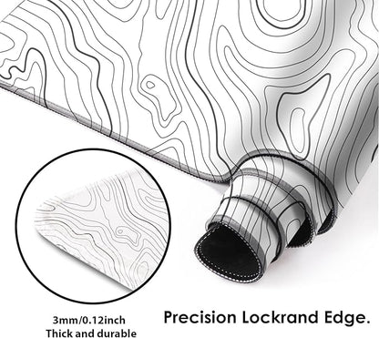 Gaming Mouse Mat Forest Background Pattern XXL XL Large Mouse Mat Long Extended Mouse Pad Desk Mat Non-Slip Rubber Mice Pads Stitched Edges Thin Pad (Topographic Map White)