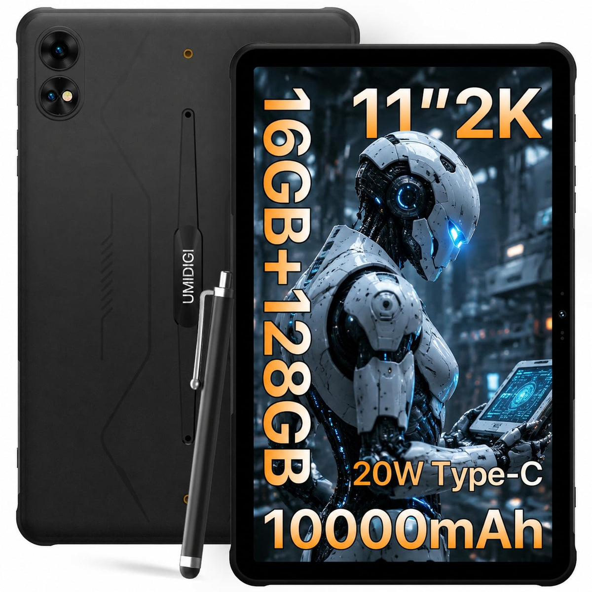 UMIDIGI 2K 11inch Rugged Tablet Android,Active T1 Octa-core 16GB RAM+128GB ROM,10000mAh,16+16+8MP Camera Waterproof Tablet with SIM Card Slot Unlocked/Stylus Pen/4G LTE/WiFi-5/BT 5.0/GPS,Warranty