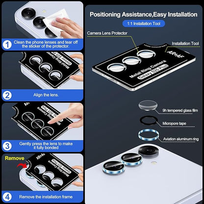 for Samsung Galaxy S25 Plus Camera Lens Protector, Individual Metal Ring Tempered Glass Lens Cover, [Strong Adsorption] Scratch Resistant Ultra-Thin HD Clear Lens Cover, 1 Set-Blue Ring