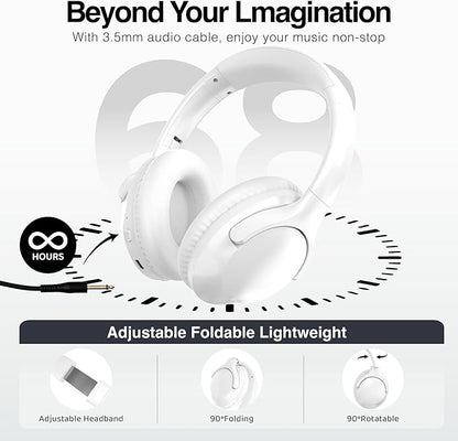MIDOLA Bluetooth Headphones Over Ear 68H Playtime 6 EQ Wireless Headset with Microphone HiFi Stereo Foldable Lightweight Deep Bass for Travel Home Office Cellphone White