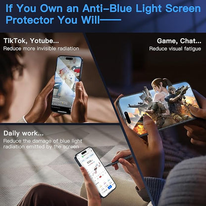 Uyiton Anti-Blue Light for iPhone 15 Plus Screen Protector - Unbreak-Glass Easy to Install Full Coverage Case Friendly Scratch Resistance 9H Tempered Glass Screen Protector for iPhone 15 Plus, 2 Pack