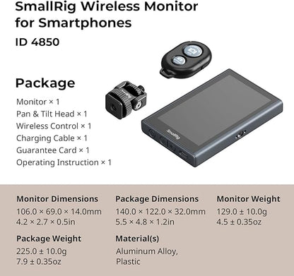 SmallRig Phone Monitor Screen with Wireless Control, 1080P Wireless Recording (Support 4K 30fps), Video Monitor with Cold Shoe Mount, Real-Time Screen Sharing, for iPhone for MagSafe - 4850