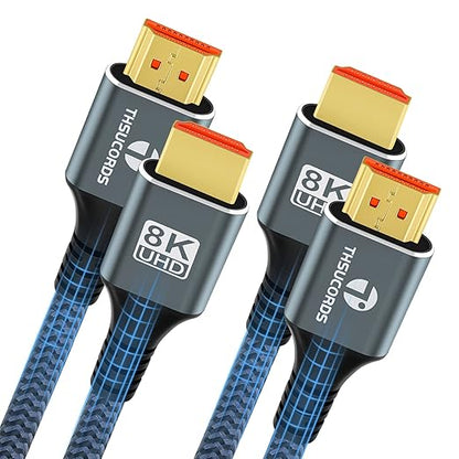 Thsucords 8K 4K HDMI Cable 1.6FT, High Speed Braided HDMI to HDMI 2.1 Cord Supports 8K@60Hz, 4K@120Hz 144Hz 48Gbps Compatible with Roku TV/PS5/HDTV/Blu-ray