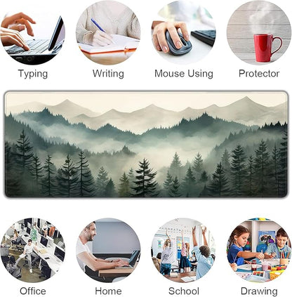 Misty Forest Large Mouse Pad,Gaming Keyboard Desk Pad,Extended Mouse Mat Non-Slip Rubber Base with Stitched Edges for Office Game Home XL 31.5"x11.8"