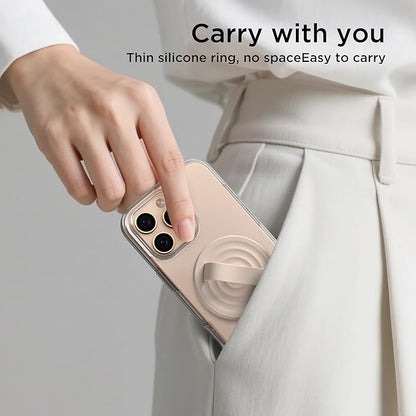 Magnetic Phone Ring Grip Holder, Silicone Finger Loop Grip, Compatible with MasSafe, Back of Phone for iPhone Pro Max/Plus/16/15/15/14/13/12 Series, Oat