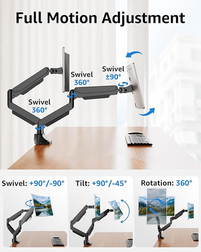 MOUNTUP Dual Monitor Mount fits 22''-42'' Ultrawide Screen, Holds 6.6-33lbs, Dual Monitor Arm Desk Mount, Heavy Duty Gas Spring Monitor Stand for 2 Monitors, Vesa Mount with Clamp/Grommet Base