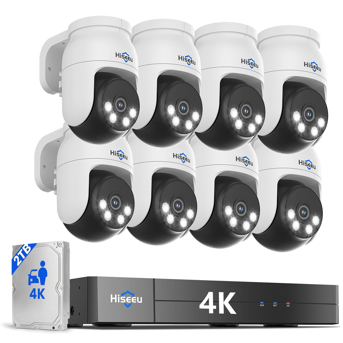 Hiseeu 3K Outdoor Wired Security Camera System with 8CH 5MP DVR,8 x 5MP PTZ CCTV Cameras,360°Coverage,Smart Dual Light & Audio,Person/Vehicle Detection,3TB HDD,100ft Night Vision,24/7 Recording