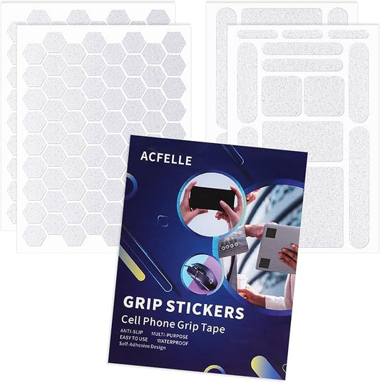 ACFELLE 4Pack Phone Grip Tape, Finger Grip Stickers Decal Waterproof Pre-Cut Non Slip Kit Adhesive Traction for Cell Phone Cases, Handles, Tools (4Pack Clear)