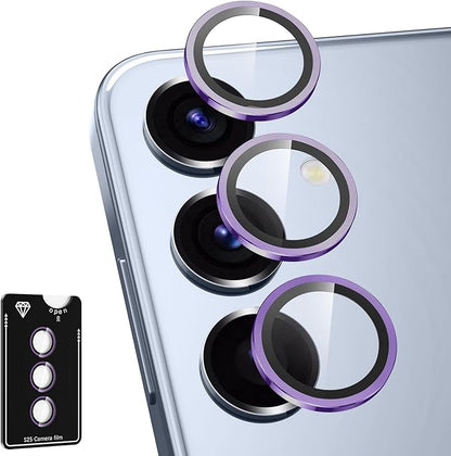 for Samsung Galaxy S25 Camera Lens Protector, Individual Metal Ring Tempered Glass Lens Cover, [Strong Adsorption] Scratch Resistant Ultra-Thin HD Clear Lens Cover, 1 Set-Purple