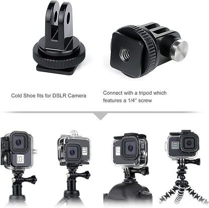 Waterproof Housing Case for GoPro Hero 8 Black - 60M(196ft) Protective Underwater Diving Shell Mount with 2 Cold Shoe Adapters Bracket Accessories Action Camera