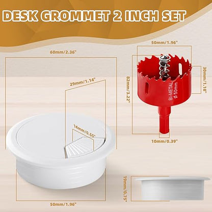 Desk Grommet 2 Inch (50 mm) 10 Pieces, Desk Hole Cover for Cables White, ABS Plastic Grommet Hole Cover with Hole Saw for Wires Cables Through The Countertop by XIOGZAXI