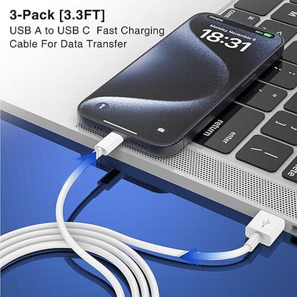 Car Carplay Cable USB to USB C Cable for iPhone 16 15 Pro Plus Pro Max，3-Pack 3.3FT USB A to USB C Cable for iPad Pro/Air/Mini，for Samsung S24/S23/S22/S21，for MacBook Pro/Air and More