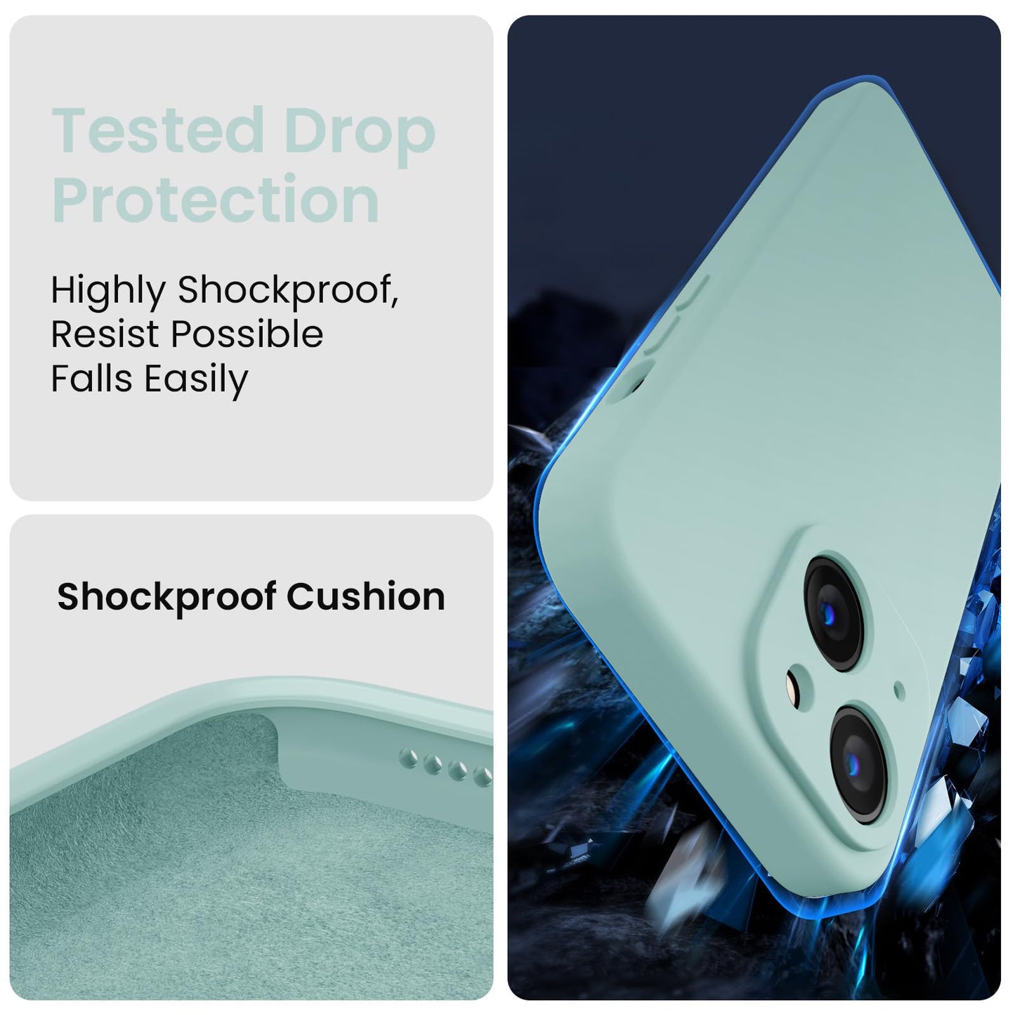FireNova Designed for iPhone 15 Case, Silicone Upgraded [Camera Protection] Phone Case, Soft Anti-Scratch Microfiber Lining Inside, 6.1 inch, Mint Green