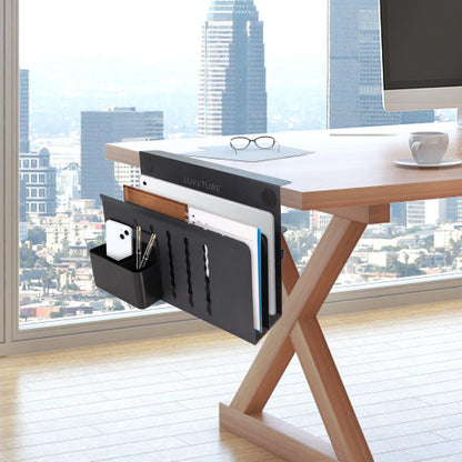 LUKETURE 2 Tier Desk Side Storage, No Drill Laptop Mount with Pen Holder