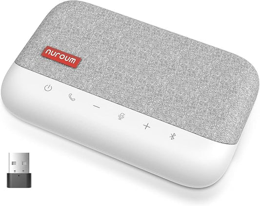 NUROUM A15 Bluetooth Conference Speaker and Microphone, 360° Voice Pick up & Noise Canceling Computer Speakerphone with 4 MEMS Mics, Daisy Chain, w/Dongle, USB Plug & Play