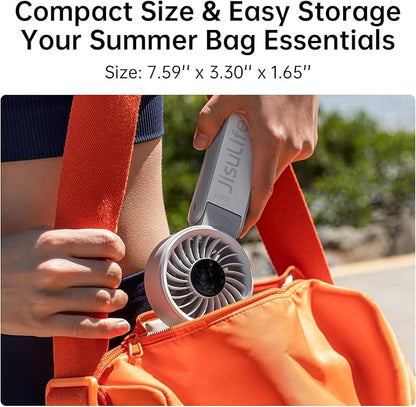 JISULIFE Handheld Fan Life7 – Ultimate Flexibility: High-Power Motor, LED Display, 3600mAh Rechargeable, 5-Speed, Foldable Design, 3-IN-1 Portable Hand/Desk/Neck Fan for Travel, Gift for Women (Grey)