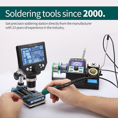 YIHUA 982 Precision Soldering Iron Station Kit with LCD Display, 3 Soldering Tips C245 Cartridge Compatible, Solder Dispenser and 4 Memory Channels, Auto Shutdown, Rapid Heating for Micro Soldering