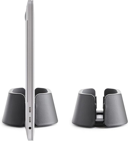 HumanCentric Vertical Laptop Stand in Vegan Black Leather, Upright Adjustable Holder and Dock, Laptop Vertical Stand Fits MacBook Pro and Other Laptops .5" to 1.5", Clamshell Compatible