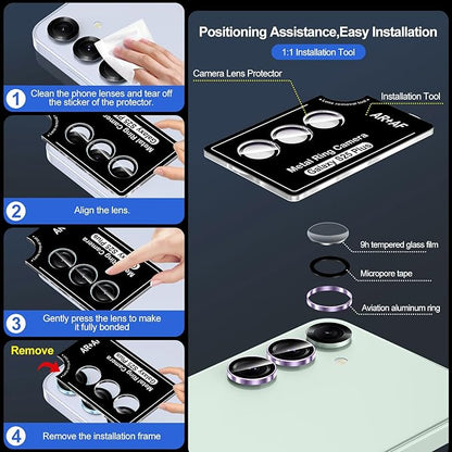 for Samsung Galaxy S25 Plus Camera Lens Protector, Individual Metal Ring Tempered Glass Lens Cover, [Strong Adsorption] Scratch Resistant Ultra-Thin HD Clear Lens Cover, 1 Set-Purple Ring