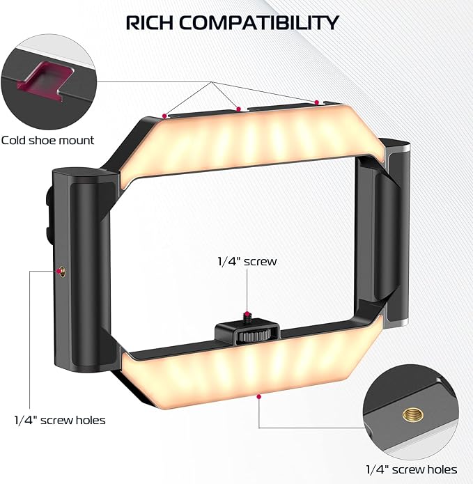 ULANZI Smartphone Video Rig with Light, U-Rig Light Cell Phone Handheld Stabilizer with Ring Light 2500K-9000K CRI 90+ for Filmmaking Live Steam YouTube Video Recording, with 5000mAh Build-in Battery