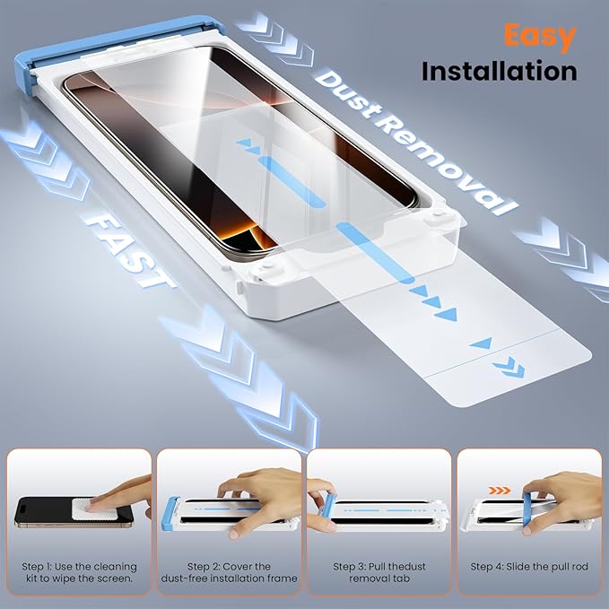 Screen Protector for iPhone 16 Pro Military Grade Tempered Glass Auto-Alignment OneTouch Kit Cell Phone Accessories Bubble Free Case Friendly Auto Dust-Removal Easy Install [1 Pack]
