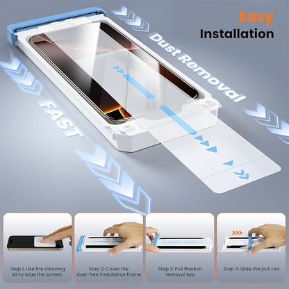 Screen Protector for iPhone 15 Pro Military Grade Tempered Glass Auto-Alignment OneTouch Kit Cell Phone Accessories Bubble Free Case Friendly Auto Dust-Removal Easy Install [1 Pack]