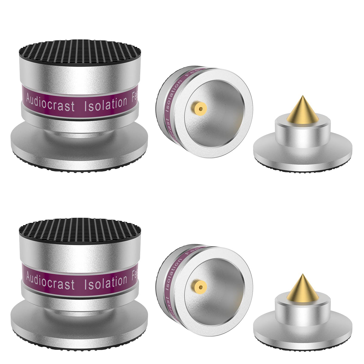 Tertullus 4 Pcs Aluminum Speaker Spike+Speaker Isolation Feet Top Pad Turntable Isolation Feet for Amplifier Turntable Player Subwoofer Silver