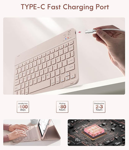 CHESONA Keyboard Case for iPad (A16) 11th/10th Generation (2025/2022), Detachable Wireless Keyboard, Stand Folio Keyboard Cover with Pencil Holder, Thin & Light (Pale Pink)