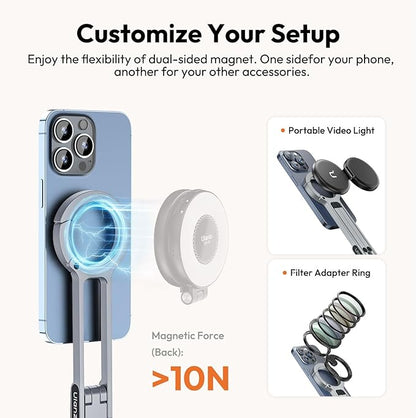 ULANZI MA30 Magnetic Phone Tripod Stand for iPhone - Aluminium Maglock Smartphone Mini Tripod Pocket Cell Phone Stand Strong Magnet Quick Mount Compatible with iPhone 16 15 14 13 12 Series, Silver