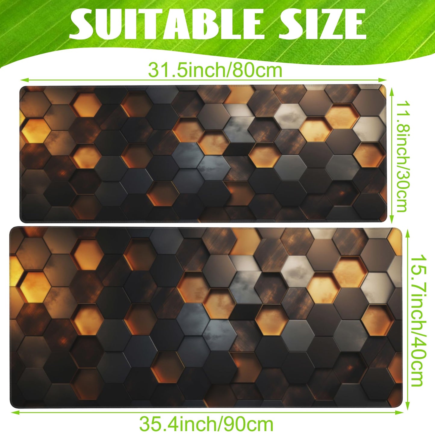 Eflxamz Desk Mat,Golden Honeycomb Technology Desk Pad,Honeycomb Technology Large Gaming Mouse Pad for Desk,Extended Big Computer Keyboard Mouse Pad with Non-Slip Base and Stitched Edge,31.5"x11.8"