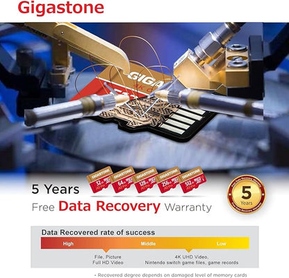 [5-Yrs Free Data Recovery] GIGASTONE 256GB Micro SD Card, 4K Camera Pro, A2 V30 for Smartphone, Gopro, Action Cams, 4K UHD Video, Nintendo-Switch Compatible, Up to 100MB/s, UHS-I U3 C10 with Adapter