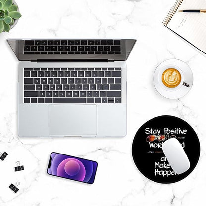 ITNRSIIET Round Mouse Pad with Stitched Edge Premium-Textured Waterproof Non-Slip Rubber Base Desktop Protection Mat Diameter 8.7 inches, Inspirational Quote Black