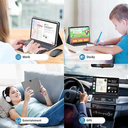 Android Tablet with Keyboard, Android 14 Tablet, 12(6+6) GB+128GB, 1TB Expand, 2 in 1, Mouse, Stylus, 8000mAh Battery, 2.4G/5G WiFi, GPS, Certified, Black Case