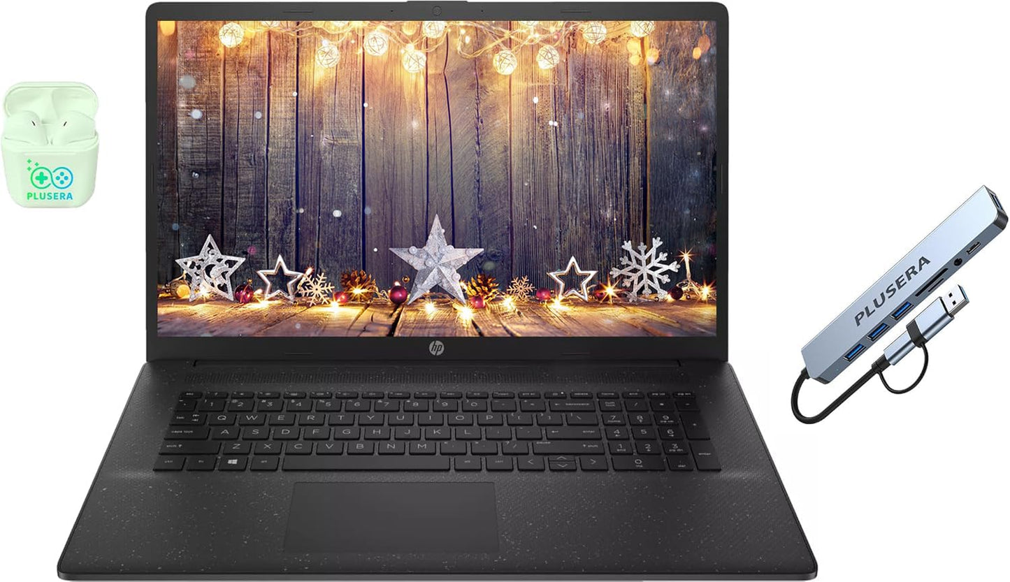 HP 17.3" Business Laptop, 16GB RAM 256GB SSD, 10-Core Intel Core i5 Processor, Intel Xe Graphics, Copilot AI, Windows 11 Pro, Numeric Keypad, PLUSERA Earphones & 8-in-1 Hub Included, Jet Black