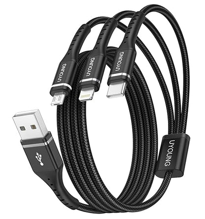 Multi Charging Cable 2Pack 4FT, 3 in 1 Charger Cable Braided Universal Phone Charging Cord with Lightning/Type C/Micro USB Ends, Multiple USB Cable for iPhone/Samsung/Google Cell Phones and More