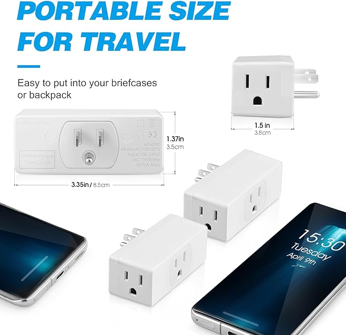 Multi Plug Wall Outlet 2pack, Multiple Outlet Splitter, 3-Plug Wall Adapter, MultiPlug Outlet Extender, Multiple Plugs in One Outlet, Cruise Essentials, Electrical Wall Outlet Splitter