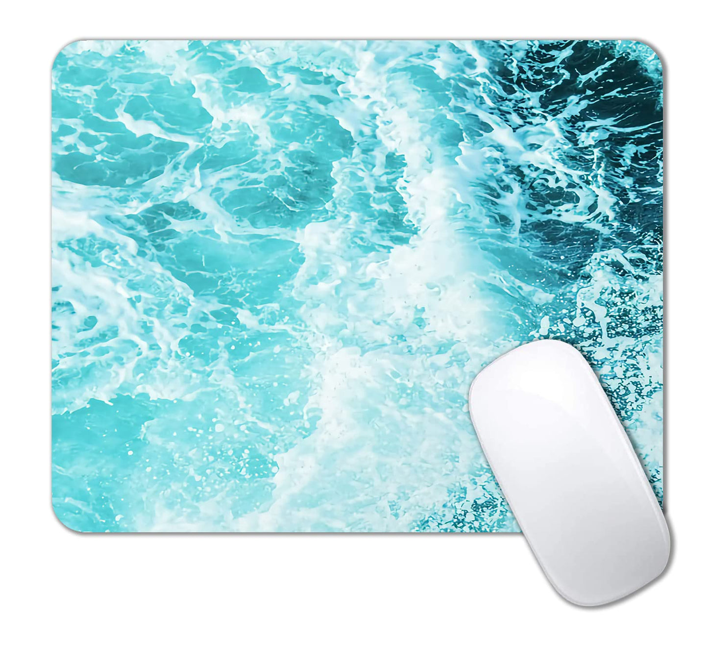 IMAYONDIA Blue Teal Green Sea Waves Mouse Pad, Square Ocean Mouse Pad Waterproof Non-Slip Rubber Base MousePads for Office Laptop, 9.5 inch x7.9 inch