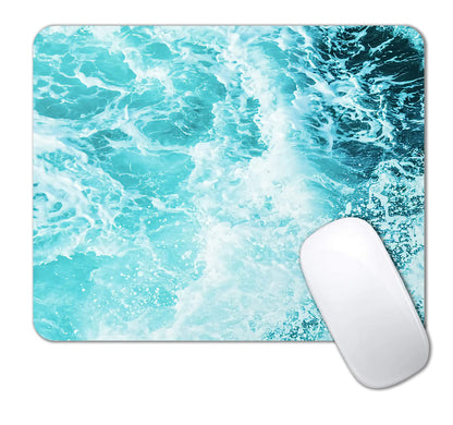 IMAYONDIA Blue Teal Green Sea Waves Mouse Pad, Square Ocean Mouse Pad Waterproof Non-Slip Rubber Base MousePads for Office Laptop, 9.5 inch x7.9 inch