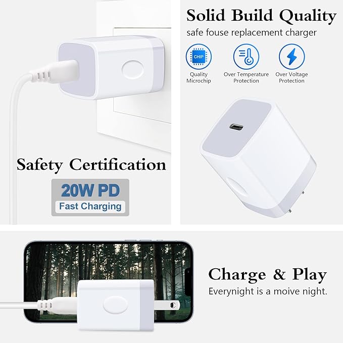 USB C Wall Charger,2Pack 20W USB C Block PD Fast Charger Type C Wall Adapter for iPhone 16 15 14 13 12 11 Pro Max,SE,8 7 6 Plus,iPad,Samsung Galaxy S24 S23 S22 S21 Ultra S20 A14 A15 A33,Pixel 9 8 7 6
