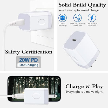 USB C Wall Charger,2Pack 20W USB C Block PD Fast Charger Type C Wall Adapter for iPhone 16 15 14 13 12 11 Pro Max,SE,8 7 6 Plus,iPad,Samsung Galaxy S24 S23 S22 S21 Ultra S20 A14 A15 A33,Pixel 9 8 7 6