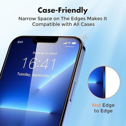 UNBREAKcable Screen Protector for iPhone 16e/iPhone 14/ iPhone 13/13 Pro, Shatterproof Tempered Glass [99.99% HD Clear] [9H Hardness] [Easy Installation Frame] for iPhone 6.1" - 2 Pack