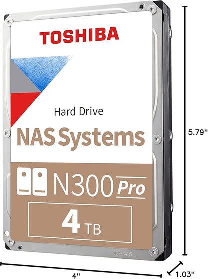 Toshiba N300 PRO 4TB Large-Sized Business NAS (up to 24 Bays) 3.5-Inch Internal Hard Drive - Up to 300 TB/Year Workload Rate CMR SATA 6 GB/s 7200 RPM 512 MB Cache - HDWG740XZSTD