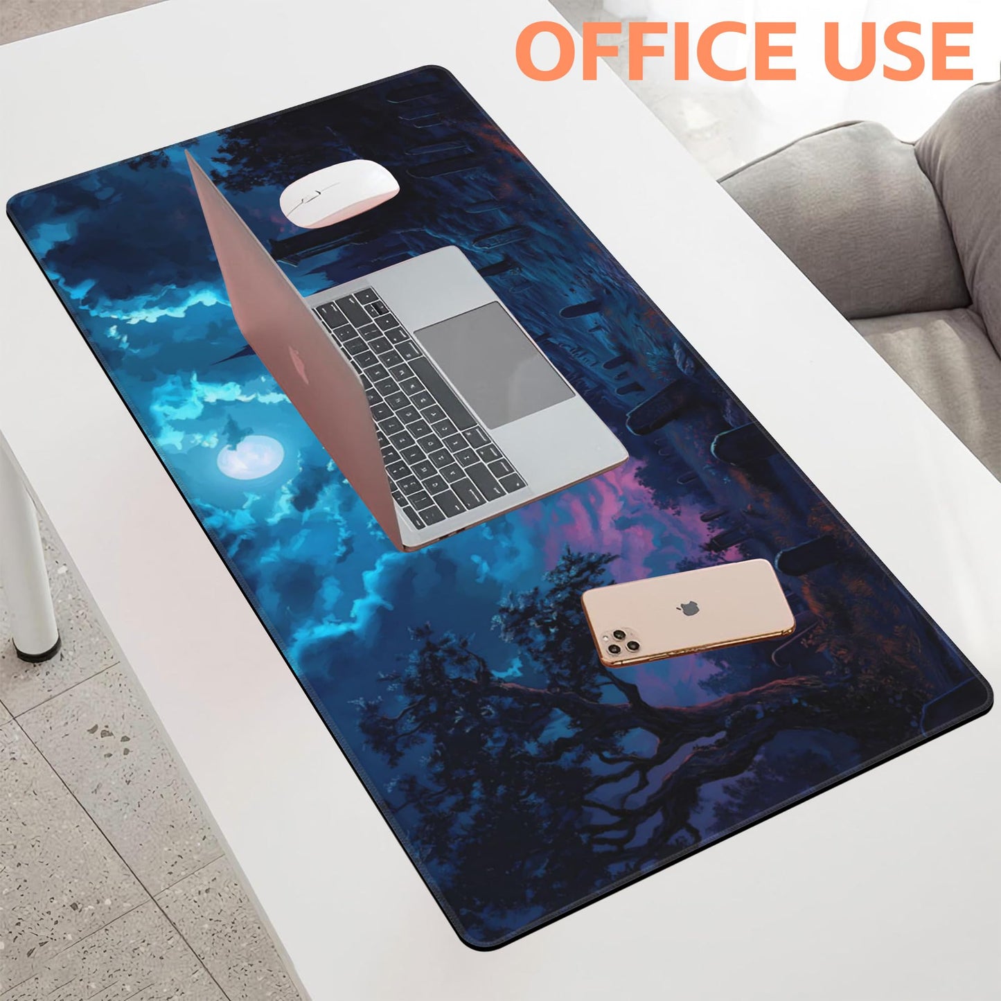 NIYLYNSYN Mouse Pad Large Gothic Graveyard Non-Slip Game Desk Mat with Stitched Edge Laptop Keyboard Desk Pad for Work Home Gaming (35.4 x 15.7 Inches)
