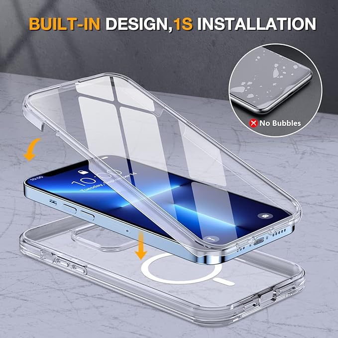 Miracase Magnetic Case for iPhone 13 Pro 6.1 Inch,with MagSafe,Built in Screen Protector,Full Body Protection(Clear)
