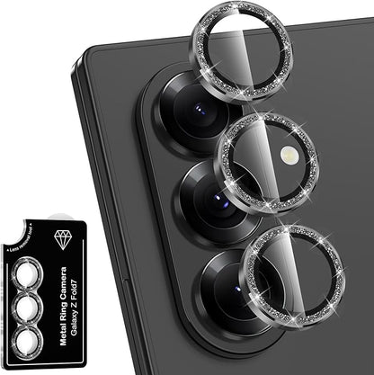 for Samsung Galaxy Z Fold 7 Camera Lens Protector, Individual Metal Ring Tempered Glass Lens Cover, [Strong Adsorption] Scratch Resistant Ultra-Thin HD Clear Lens Cover, 1 Set-Black Sparkly